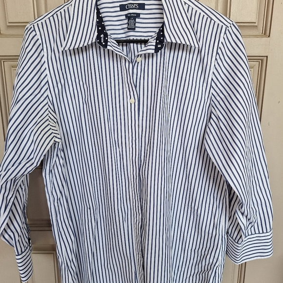 Chaps Buttondown SzL Blu/Wht Contrast Collar/Cuff EZ Care Cotton Blend Blu/Wht - Picture 3 of 10